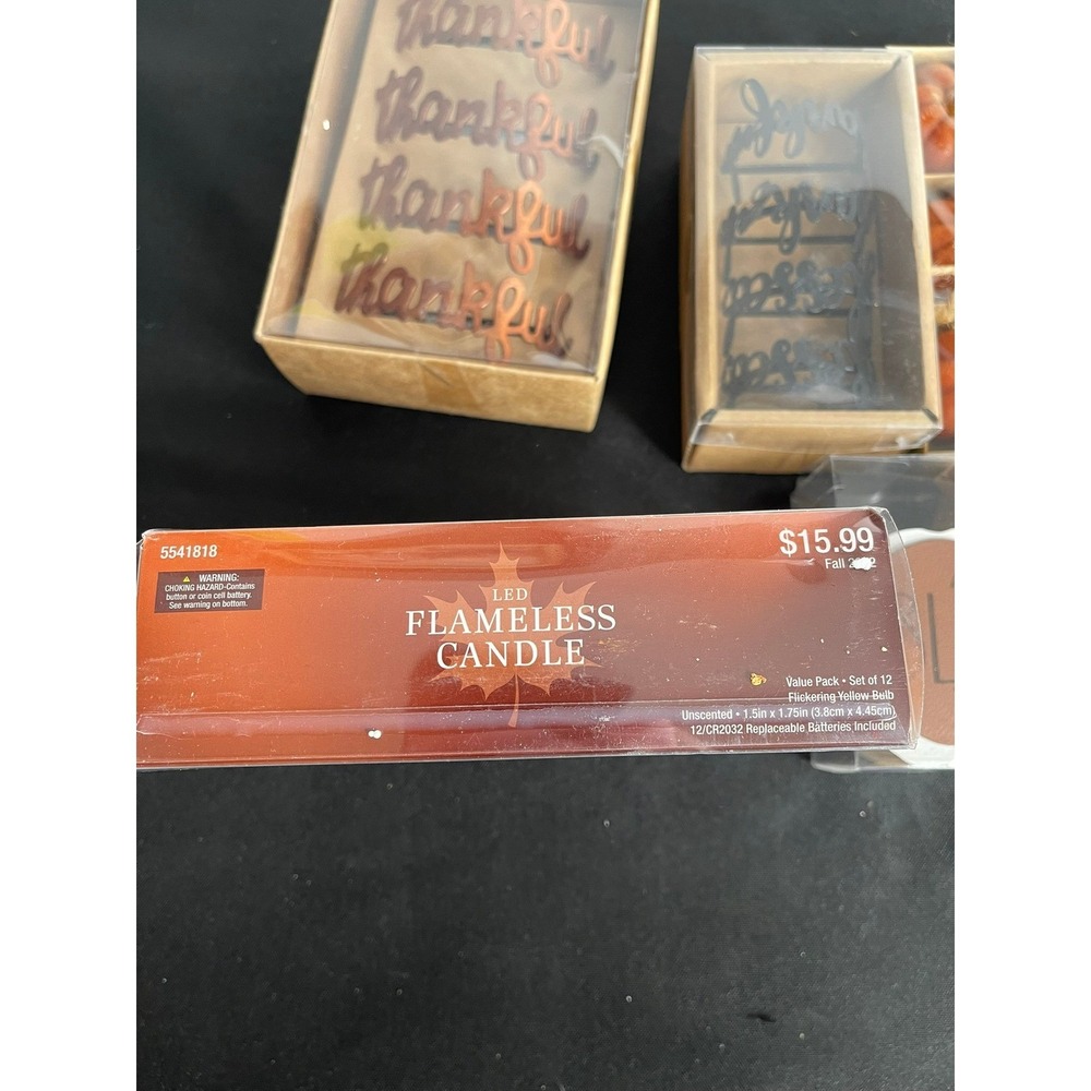 Robert Stanley Fall Decor Bundle Thanksgiving Napkin Rings Pumpkin Candles LED W - Picture 2 of 3